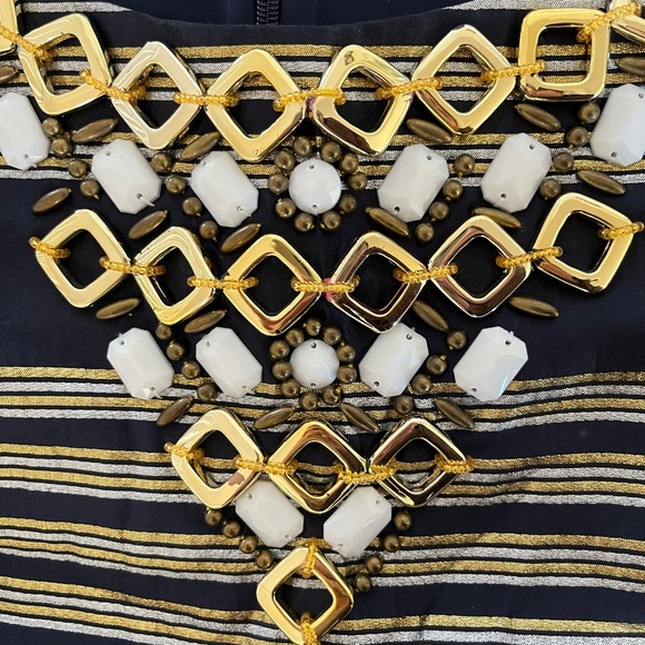 Metallic Navy and Gold Striped Dress - Picture 3 of 5